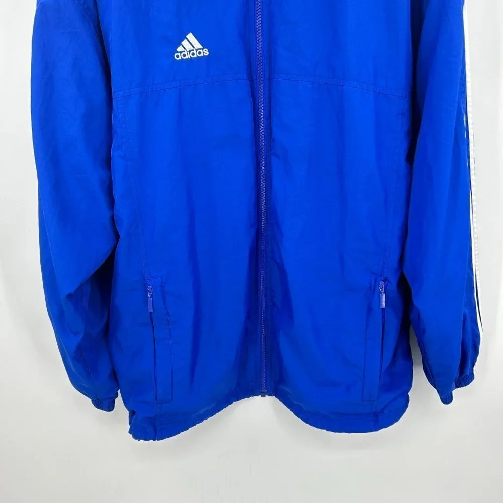 ADIDAS Basketball Blue White Full Zip Mesh Lined Windbreaker Jacket Size Medium